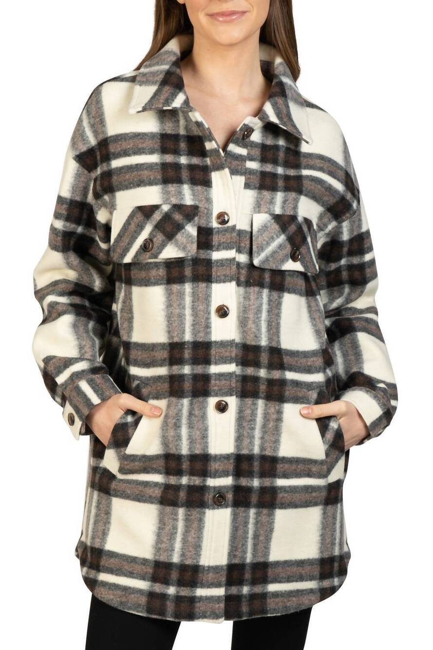 NEW LOVE TOKEN lightweight plaid shacket in cream combo
